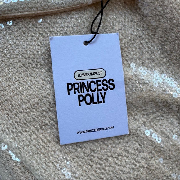 PrincessPolly Sequin Dress Romper Build in Shorts Round Neck Champagne Size 8 - Picture 13 of 16